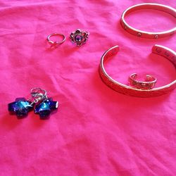 Rings , Earrings , Rose Gold Bracelet With Matching Ring , God With Diamond Jewel Bling Magnetic Bracelet & Charm Bracelet 