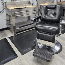 Barber Chair, Workstation And Floor Mat 