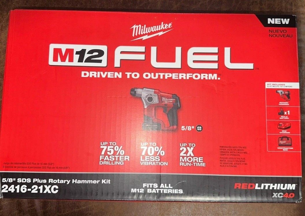 Milwaukee FUEL M12 Brushless SDS Hammer Drill with Battery, Charger And Bag New