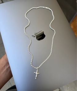 Silver rope chain with cross pendant 20”