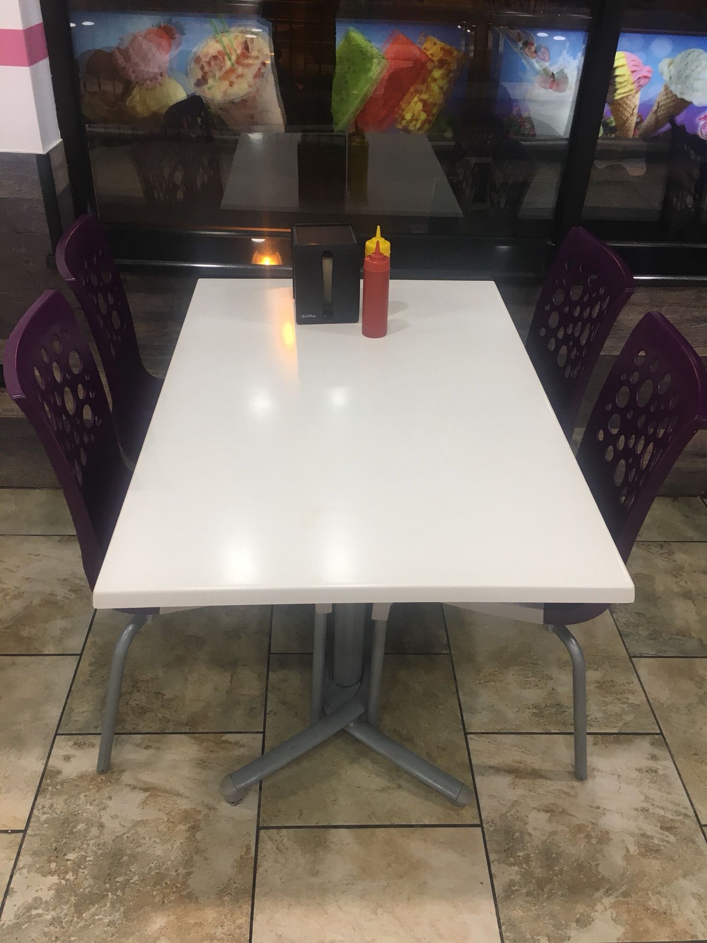 3 restaurant tables with seats