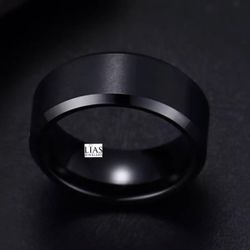 New S925 Black Gunmetal Men Wedding Ring 