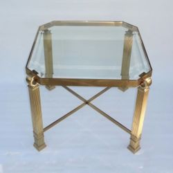 Very Rare Mid Century Vintage Italian High Quality Craftsmanship Solid Brass Beveled Glass Top in Flawless Condition