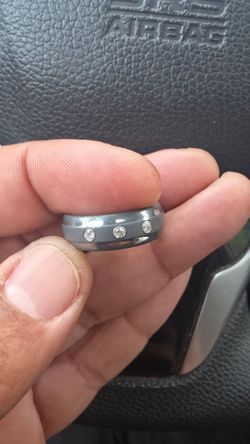 Mens tungsten wedding  band with diamonds