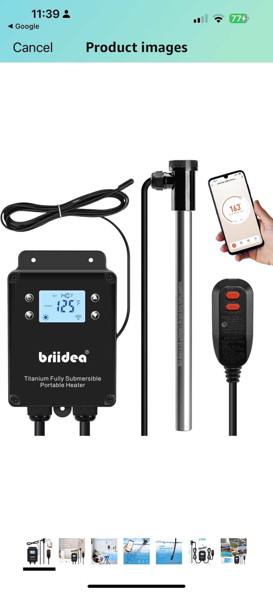 Briidea 120V 1500W WiFi Portable Electric Immersion Water Heater, Compatible with Alexa, Google Assistant, Anti-Corrosion Sensor, Rapid Heating in Min