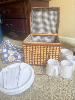 Complete Picnic Basket Set with Plates, Cups & Utensils