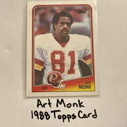 Art Monk Washington Redskins Hall of Fame WR 1988 Topps Card. 