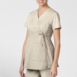 WonderWink work maternity wrap khaki scrub top Size Medium comfy stretchy