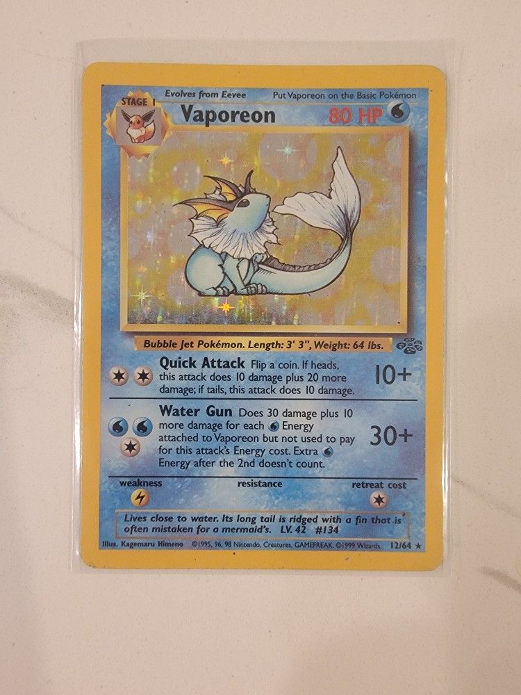 Pokémon TCG Card - Vaporeon Jungle 12/64 Holo Unlimited Holo Rare - MP/LP