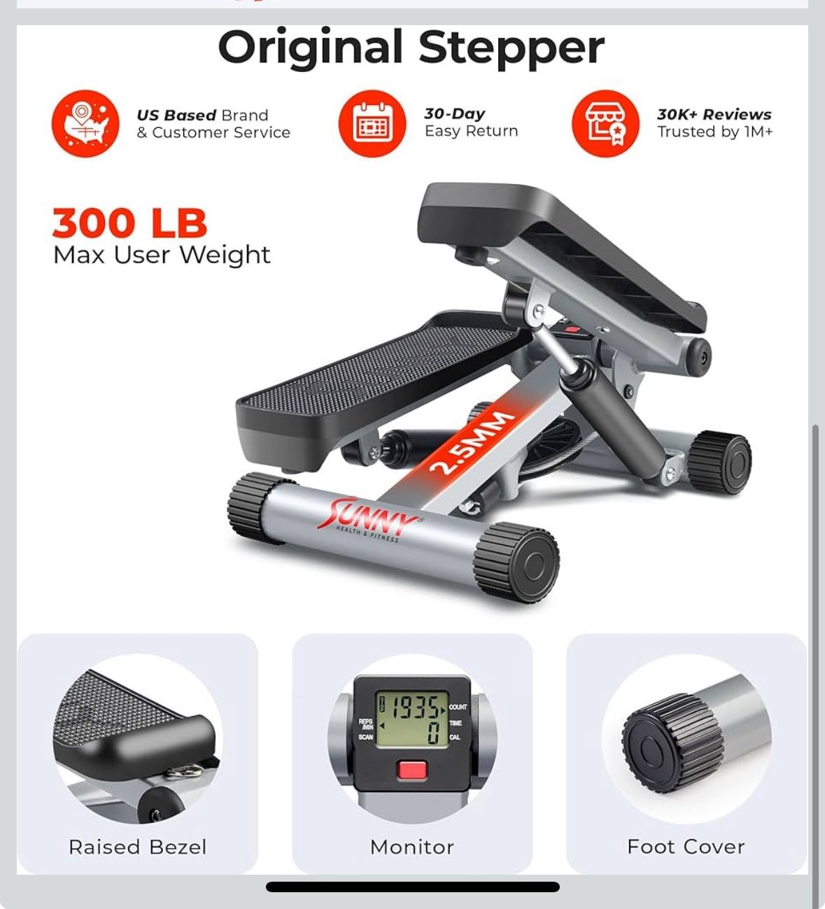 Sunny Health & Fitness Mini Stepper for Exercise at Home, Stair Step Workout Machine