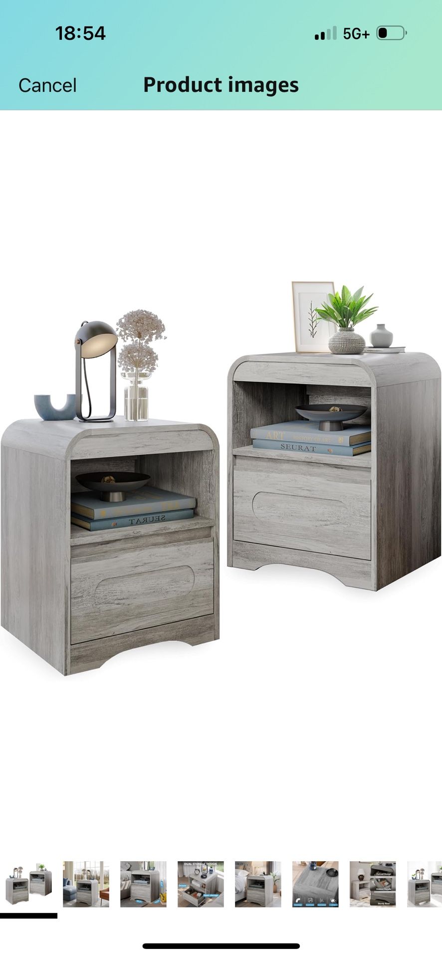 Nightstand Set of 2, Grey Nightstands with Drawer Storage Modern Night Stand