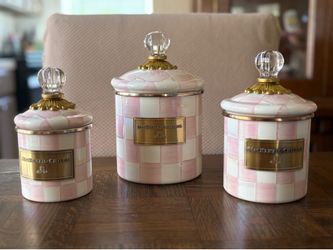 Brand new Mackenzie-Childs Rosy Check Canister set