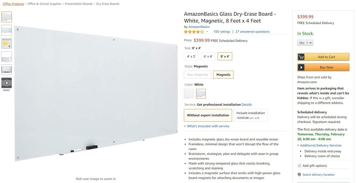 Brand New Glass Dry-Erase Board - White, Magnetic!