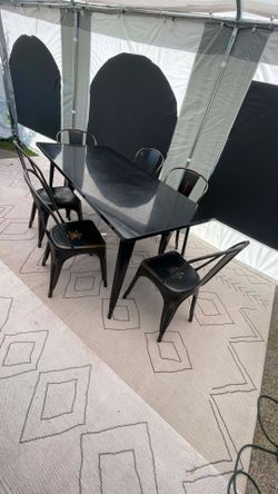 7 PIECE METAL CHAIRS AND TABLE