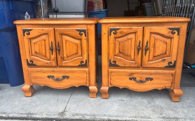 Vintage Rustic Pine Nightstands / Bedside Cabinets – Pair