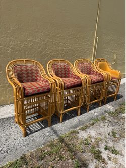 Set of 4 Vintage Rattan Barstools