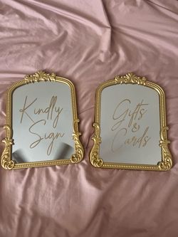 Gold Ornate Mirror Wedding Signs Set of 2