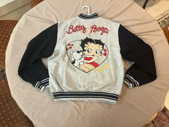 BUY 2 GET 2nd HALF OFF! Near-Vintage Betty Boop Gray and Black Varsity Jacket