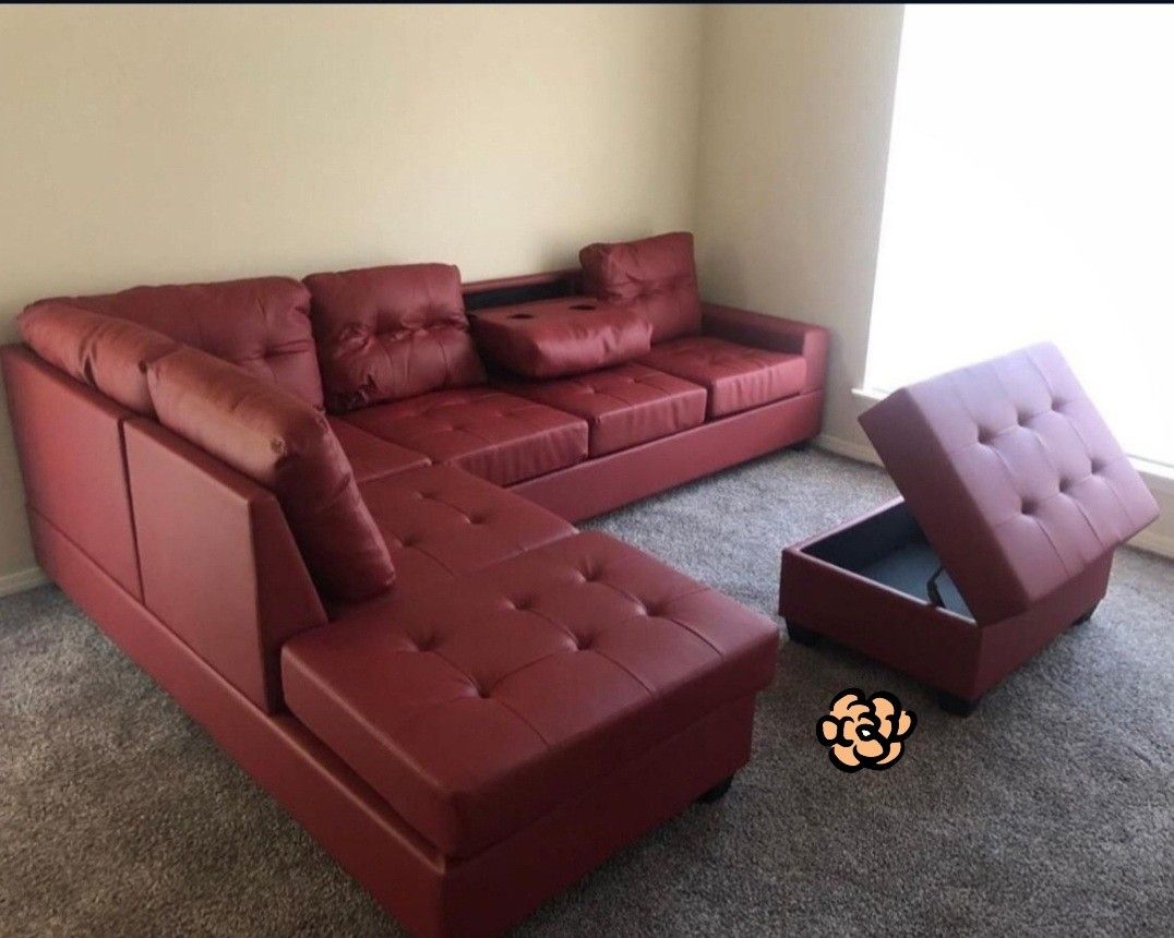 Red Leather Sectional Sofa With Ottoman | Cabinets Matttroy