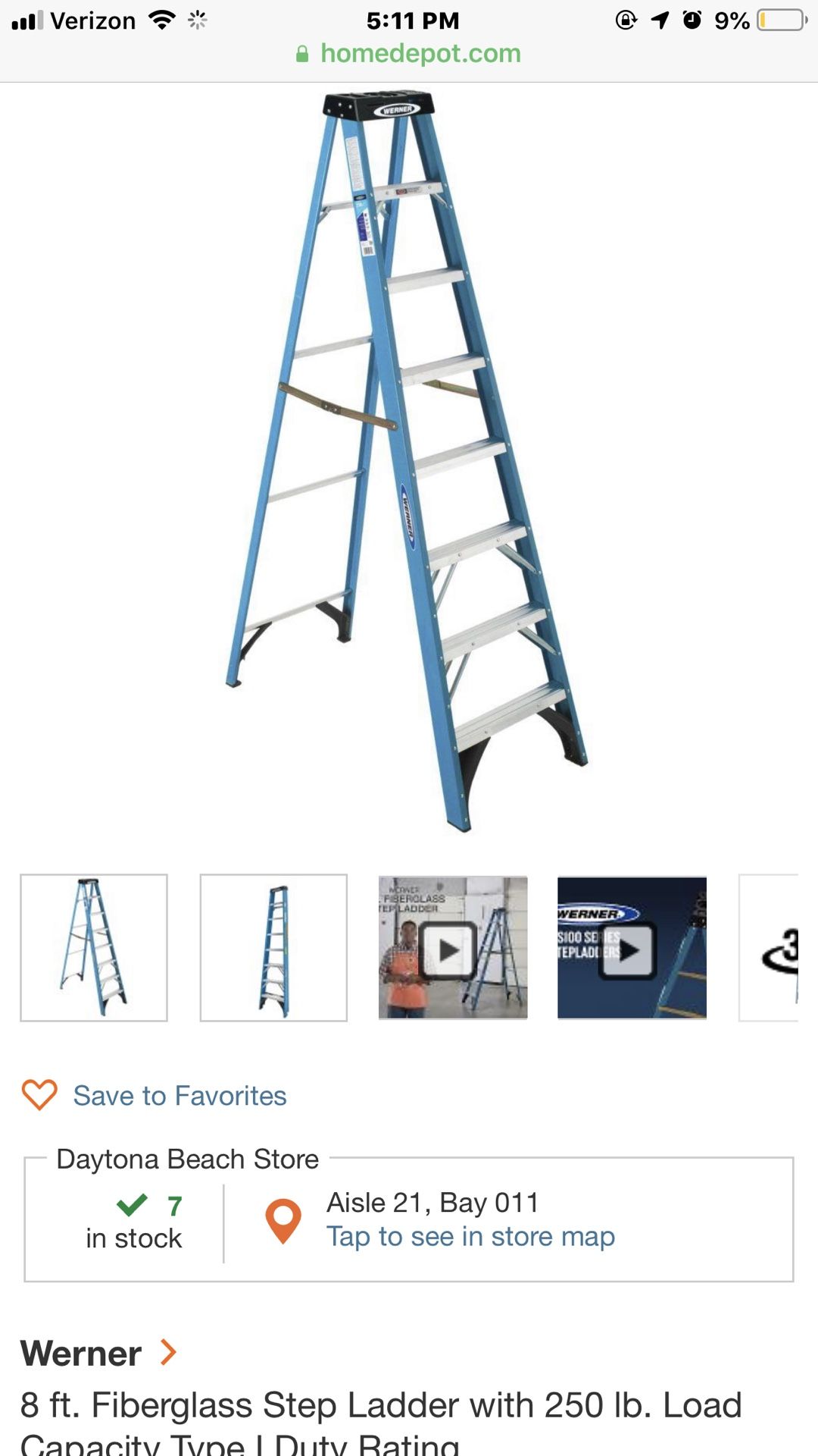 Werner 8ft ladder firberglass