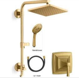 Kohler Hydrorail With 10" Rain Shower Head And Handshower With Riff Valve Trim In Brushed Brass (Val