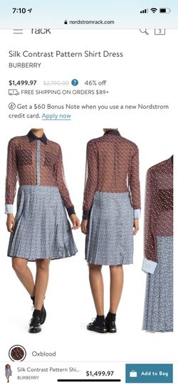 New $ 2790. Burberry London England Silk Contrast Pattern Shirt Dress. Size 6.