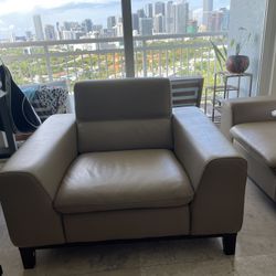 Beige Italian Leather Sofa Chair