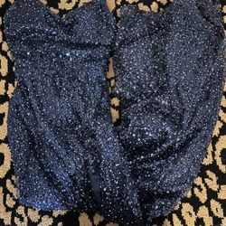 Dark Blue Beaded&Sequin Prom Dress