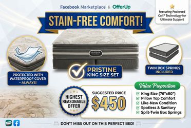 👑 KING Beautyrest World Class Mattress Set - STAIN-FREE / LIKE NEW! 👑