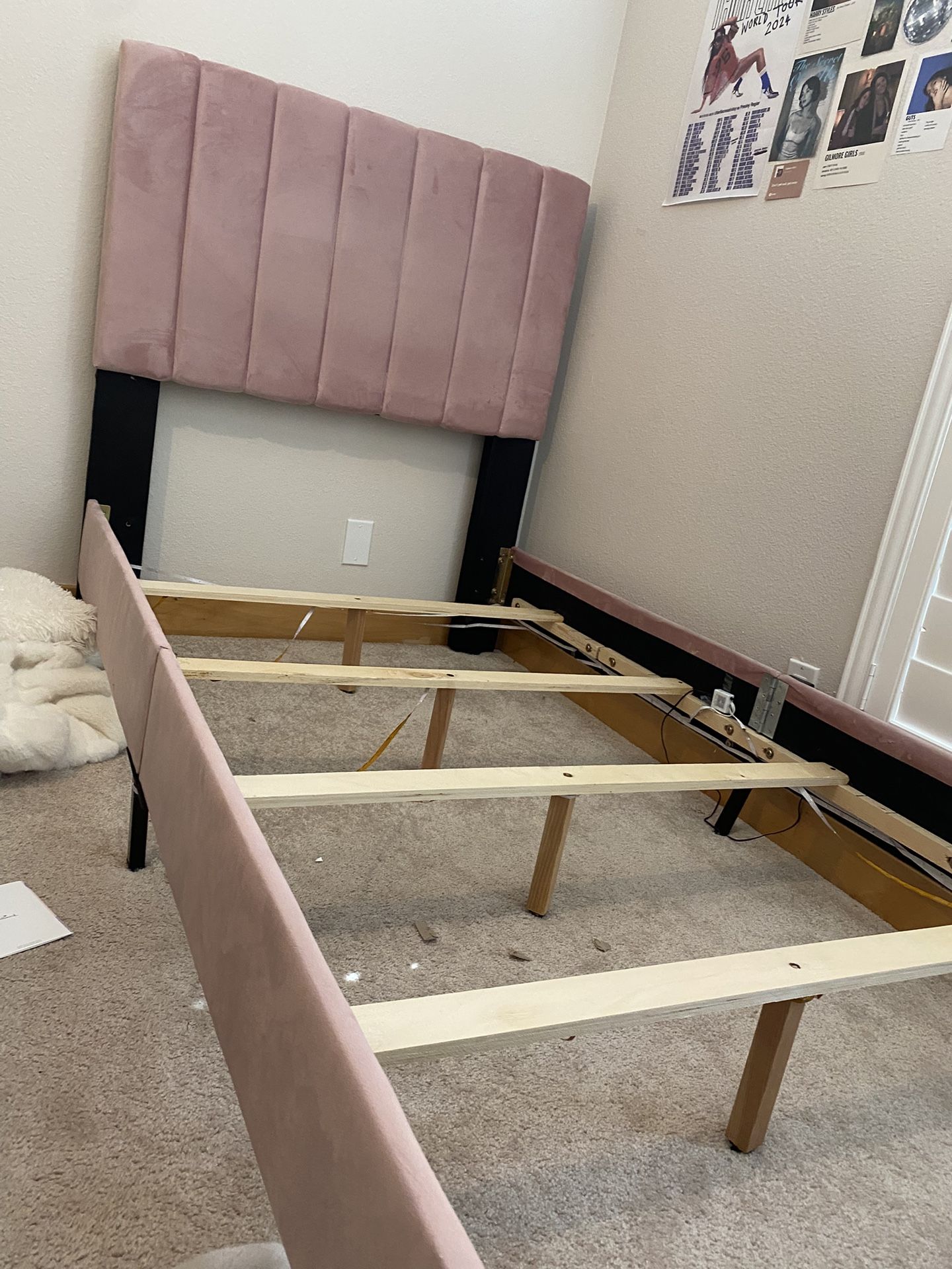 Upholstered Pink Bed Frame Twin