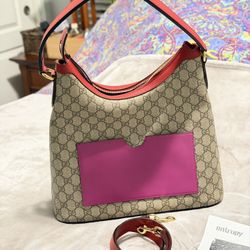 GUCCI Linea A Supreme Canvas Hobo Shoulder Bag Beige 