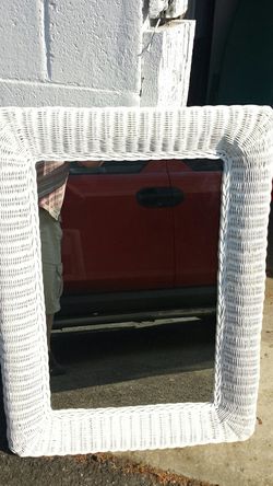 White rectangular wicker mirror