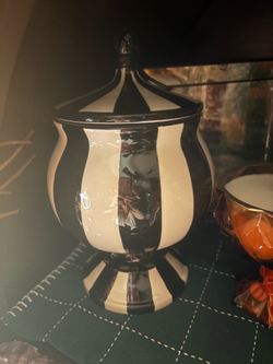 Black and white ceramic canister