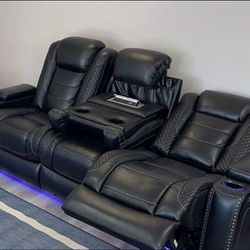 Brand New/ Living Room Sofa/ Black Power Reclining/ Ashley Party Time/ Home Theater 