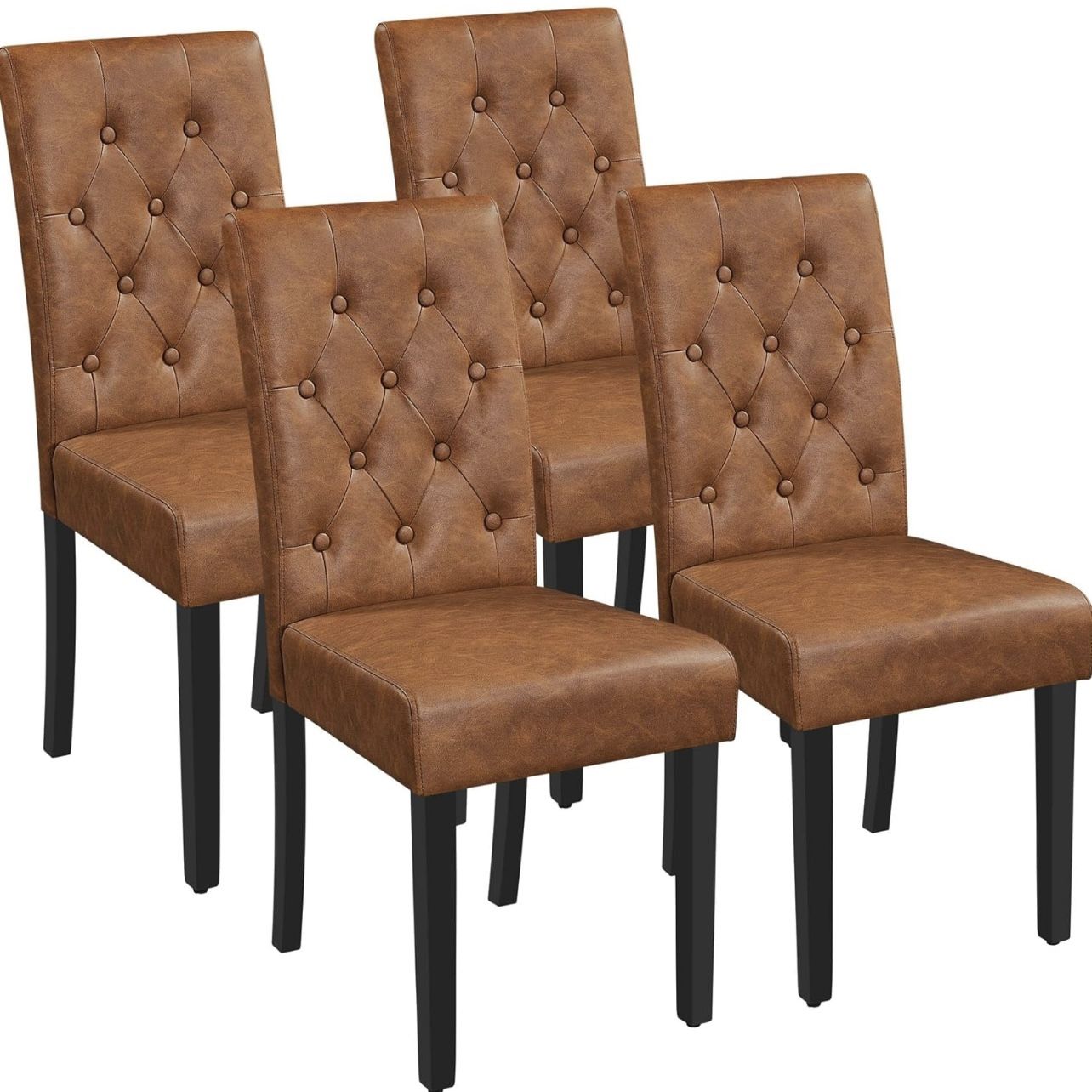 Dining Chairs Set of 4 Modern Style Faux Leather Dining Room Chairs with Solid Wood Legs and Button Tufted Padded for Home Kitchen, Retro Brown