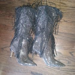 INC Womens Black Embellished Fringed Shyn Pointed Toe Stilettos