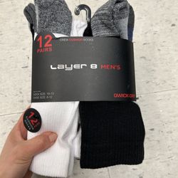 NWT Layer 8 men’s cushioned crew socks 12 pairs