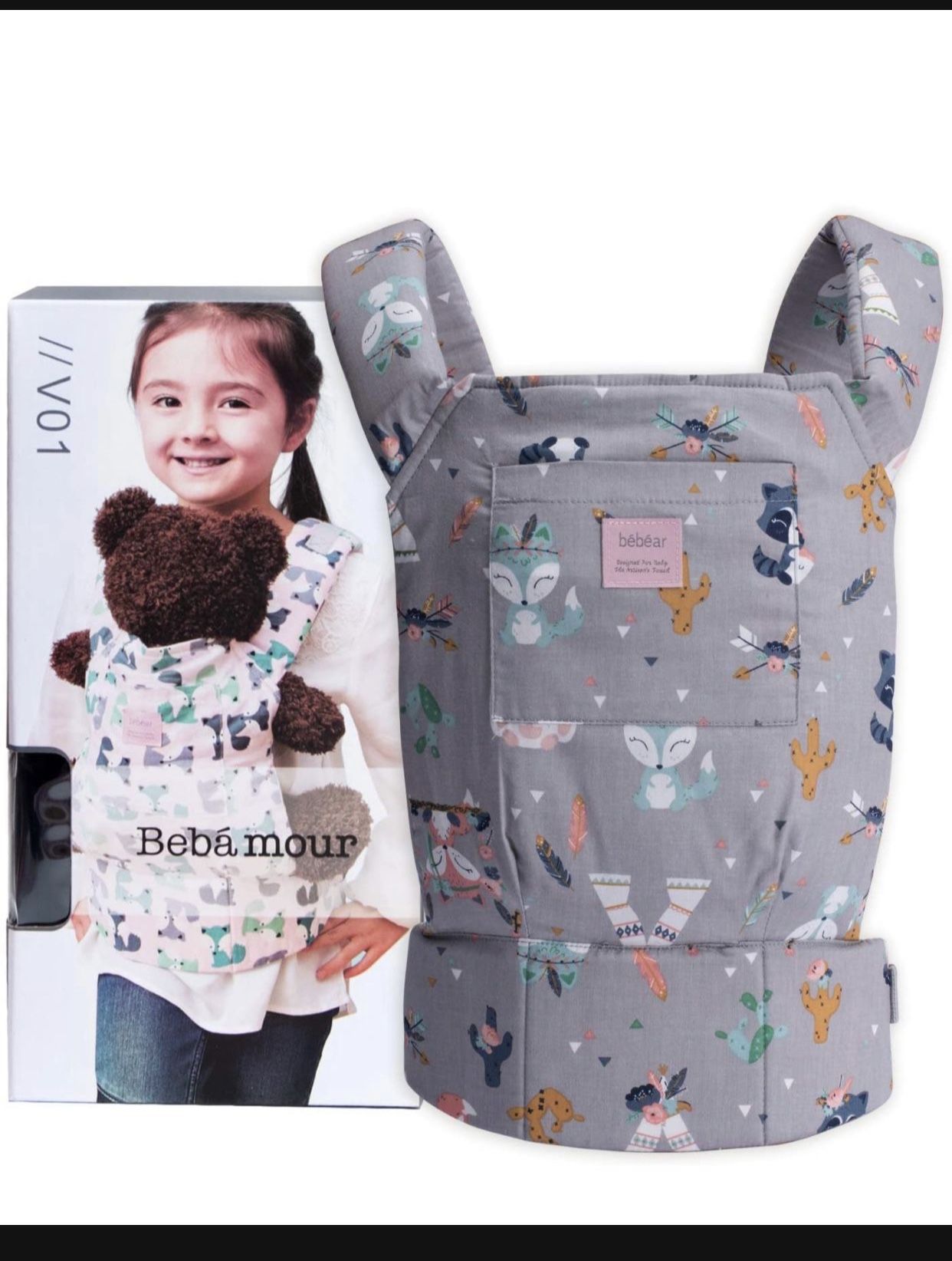 Baby Doll Carrier for Kids Front and Back Carrier Original Cotton Baby Carrier for Doll for Boys & Girls(Grey Animal)
