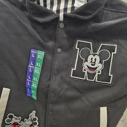 Disney Varsity Letterman Jacket Mickey Mouse Unisex Men’s L Women’s XL Black