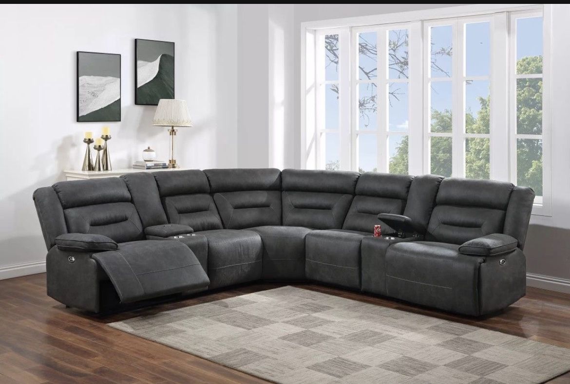 Brand New Power Reclining Comfy Gel Leather Sectional Sofa