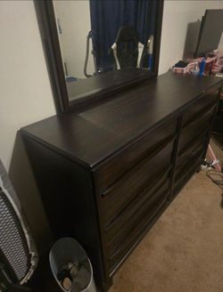 Dark Brown Wood Dresser with Mirror