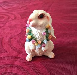 Adorable Resin Bunny Figure with Flower Necklace
