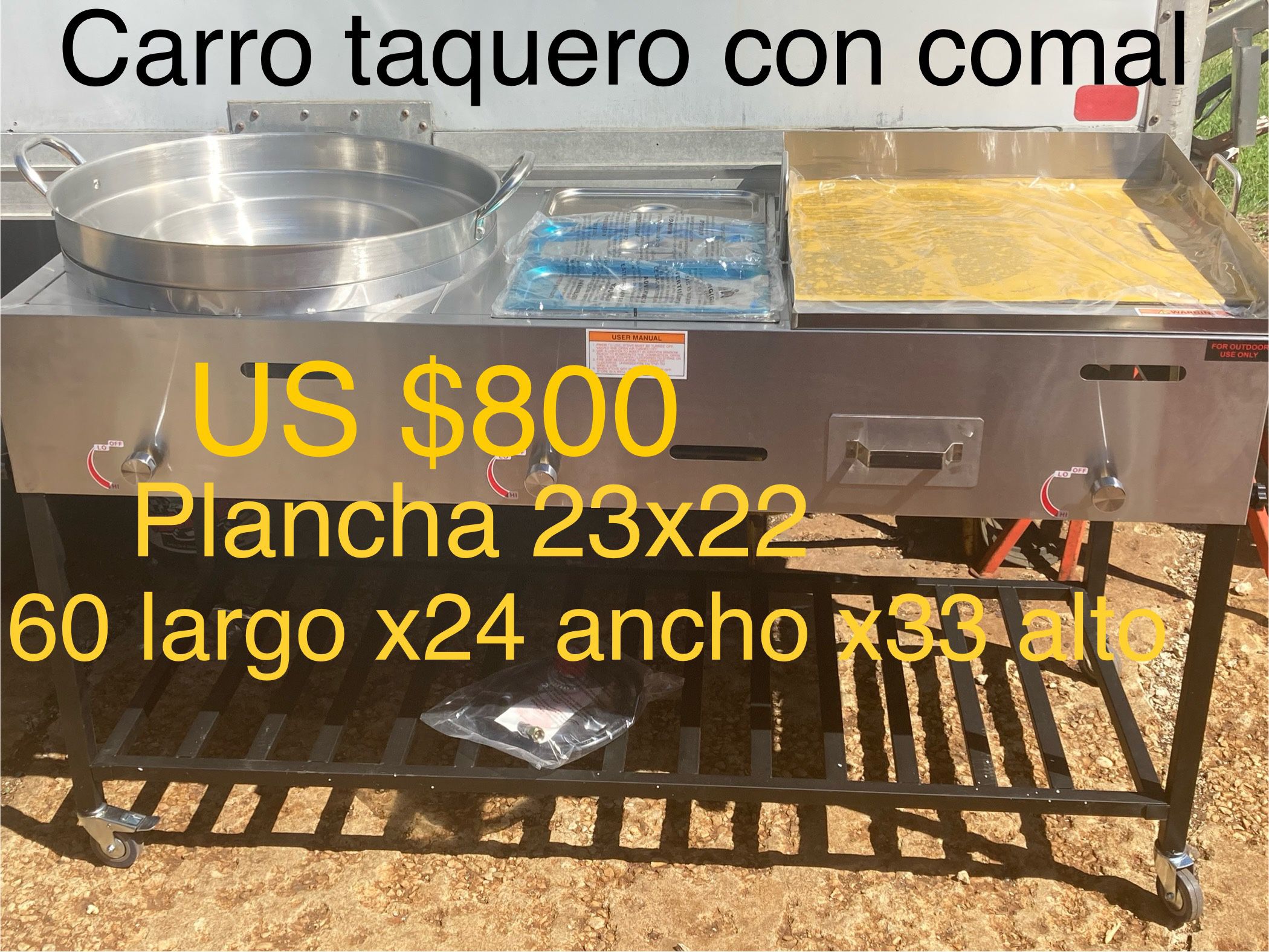 Carro Taquero Con Comal Hondo , Plancha De 24x24”pulgadas Y 3 Baños María 