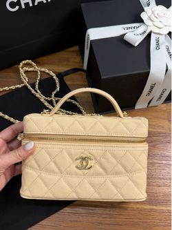Chanel Beige Caviar Vanity Case with Gold Hardware
