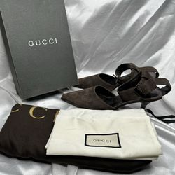 Vintage Authentic Gucci Mid Heels With Suede And Leather