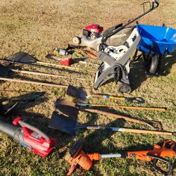 Honda Mower, Kolbalt Wheel Barrow, Yard Tools, Hose Reel n more - $350 for all 