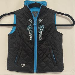 Cowgirl Hardware Black & Blue Quilted Vest 2T Embroidered Floral Rhinestone Western