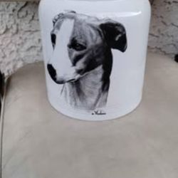 10" Rosalinde Best of Show Italian Greyhound Dog Pup White Porcelain Cookie Dog Biscuit Treat Jar