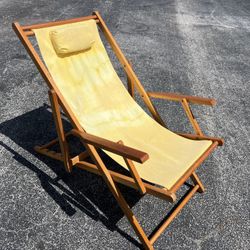 Vintage Folding Sling Chair Wood & Canvas Deck  Pool Adjustable Chair - Retro! 