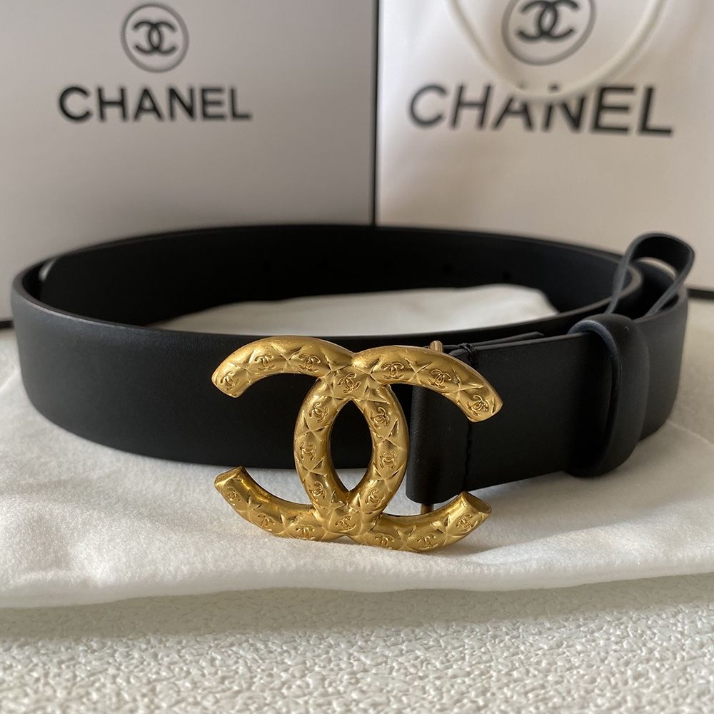Gold Embossed Double C Logo Buckle Belt